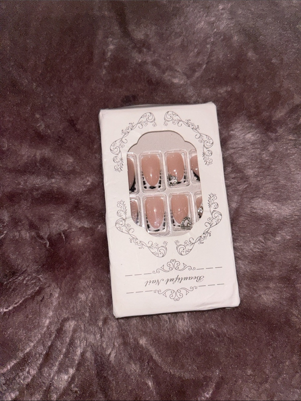 SHEIN Nude Pink Press-On Nails with Silver Accent